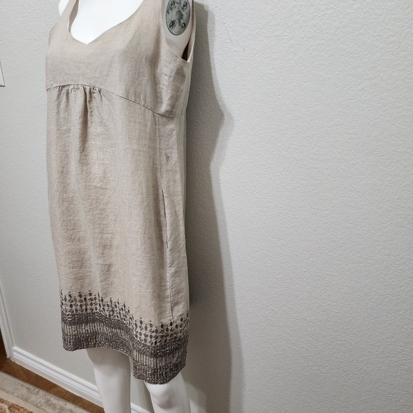 EILEEN FISHER Organic Linen Dress Sequin  Natural Tan Silver Khaki Size 8 - Picture 14 of 15